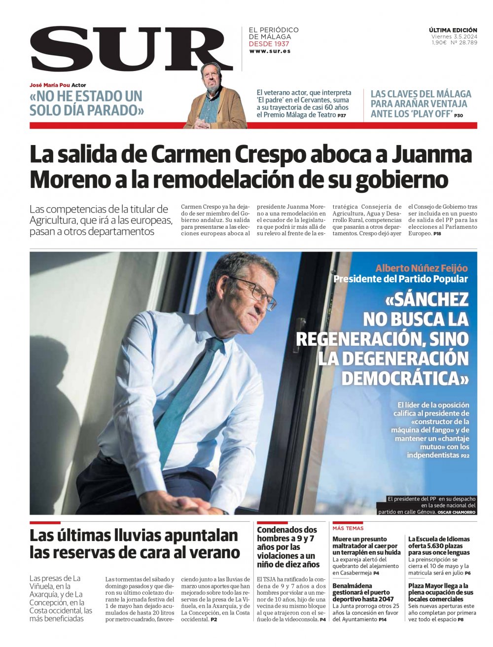 Portada de SUR, 03 de Mayo de 2024