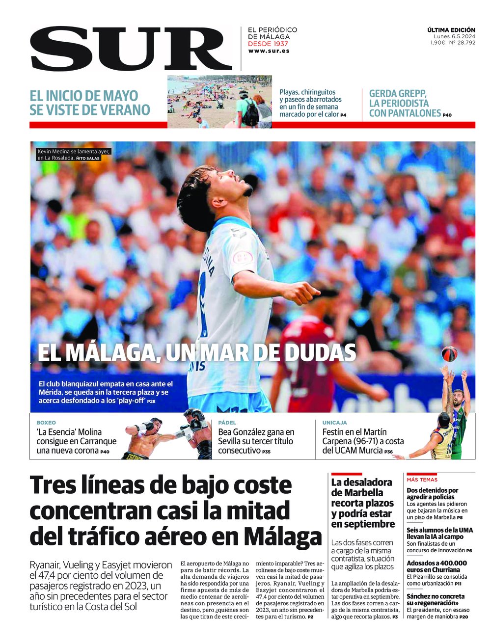 Portada de SUR, 06 de Mayo de 2024