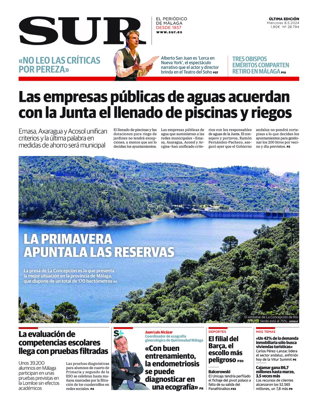 Portada de SUR, 08 de Mayo de 2024