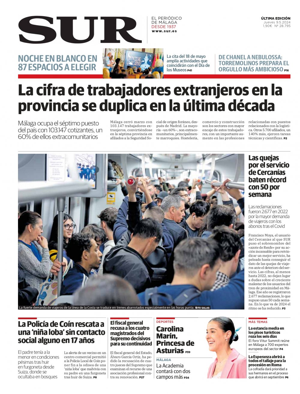 Portada de SUR, 09 de Mayo de 2024