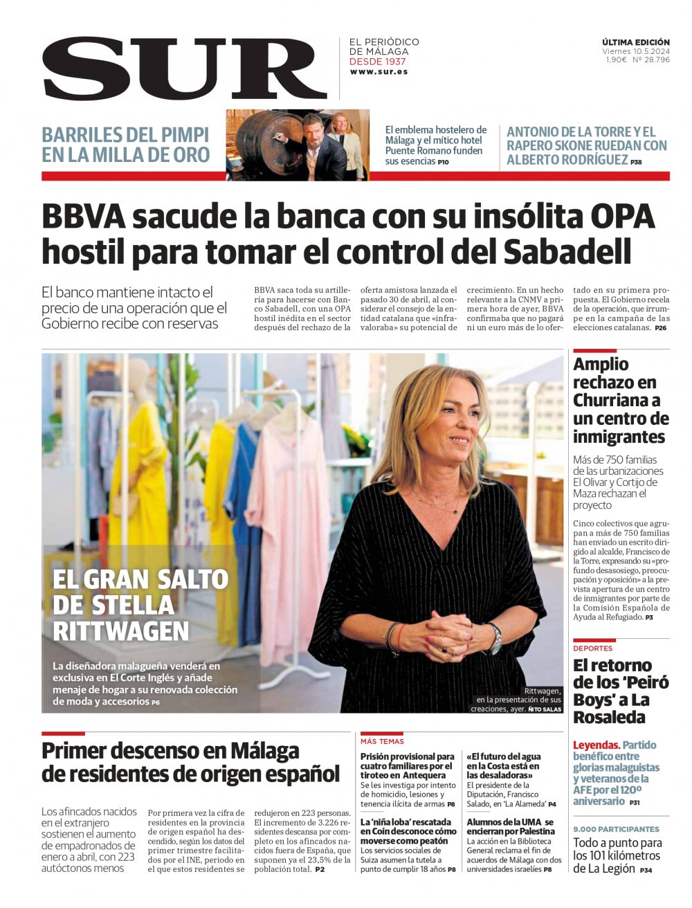 Portada de SUR, 10 de Mayo de 2024