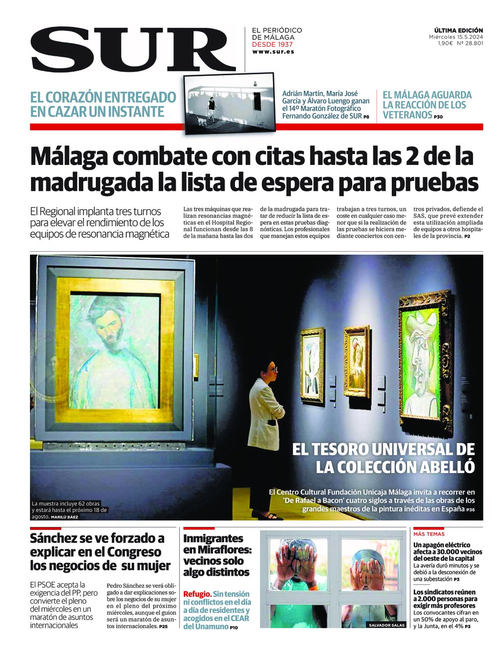 Portada de SUR, 15 de Mayo de 2024