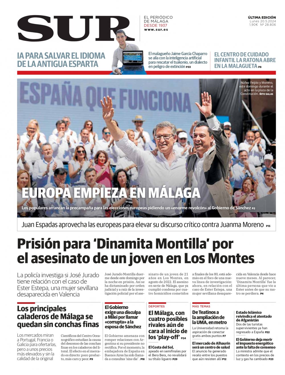 Portada de SUR, 20 de Mayo de 2024