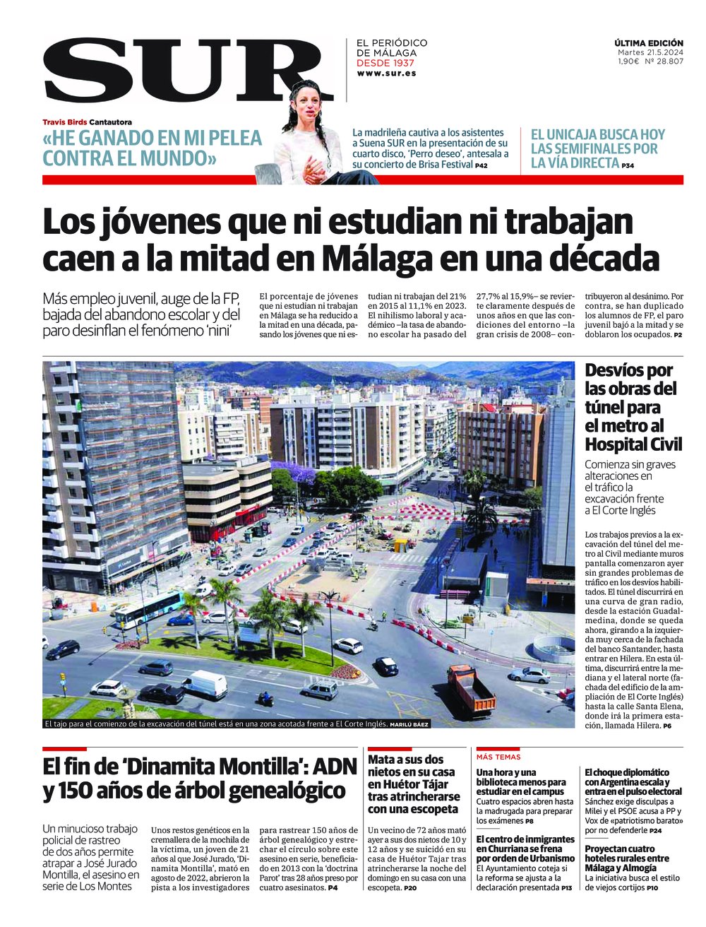 Portada de SUR, 21 de Mayo de 2024