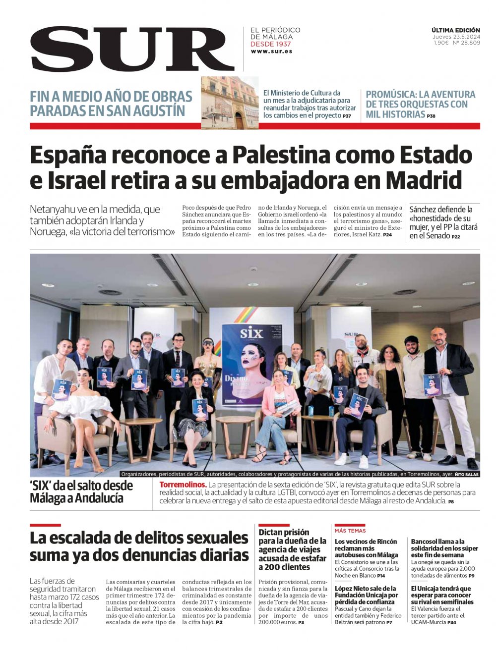 Portada de SUR, 23 de Mayo de 2024