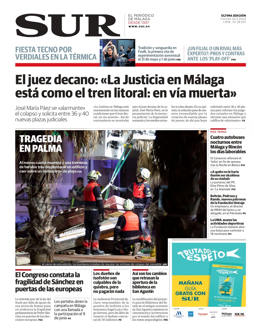 Portada de SUR, 24 de Mayo de 2024