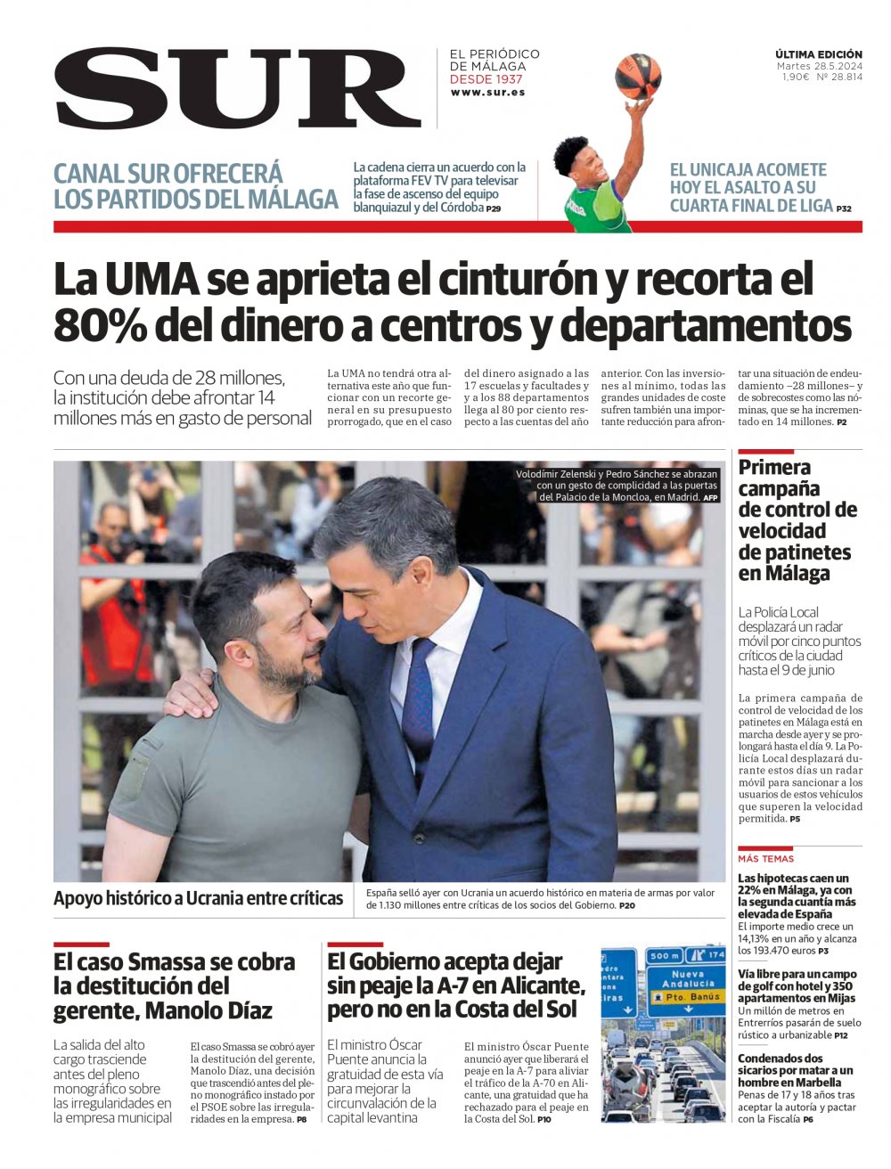 Portada de SUR, 28 de Mayo de 2024