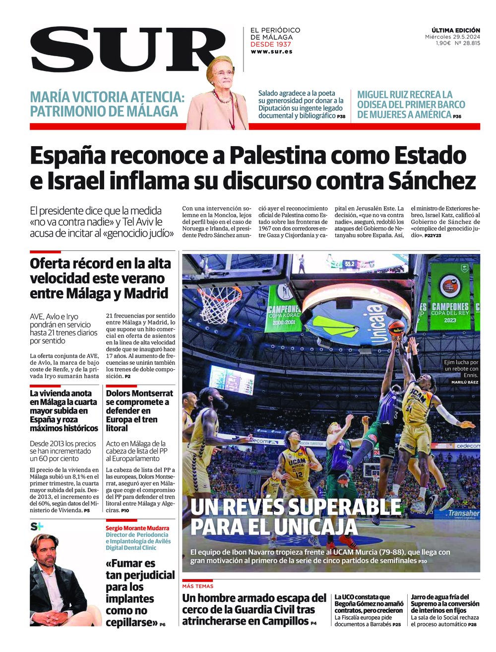 Portada de SUR, 29 de Mayo de 2024