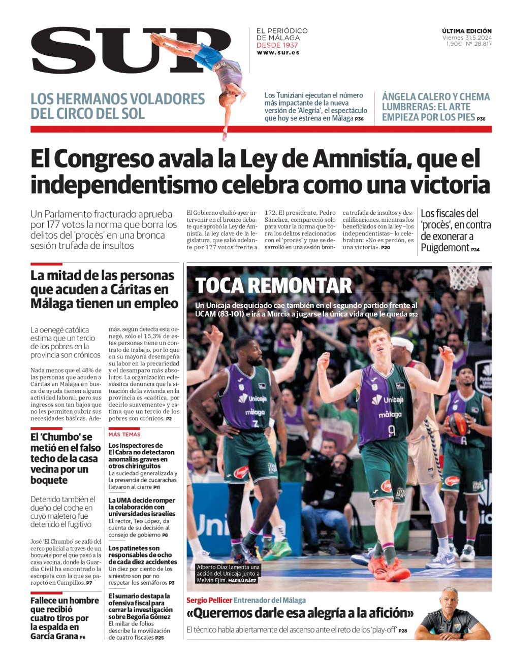 Portada de SUR, 31 de Mayo de 2024