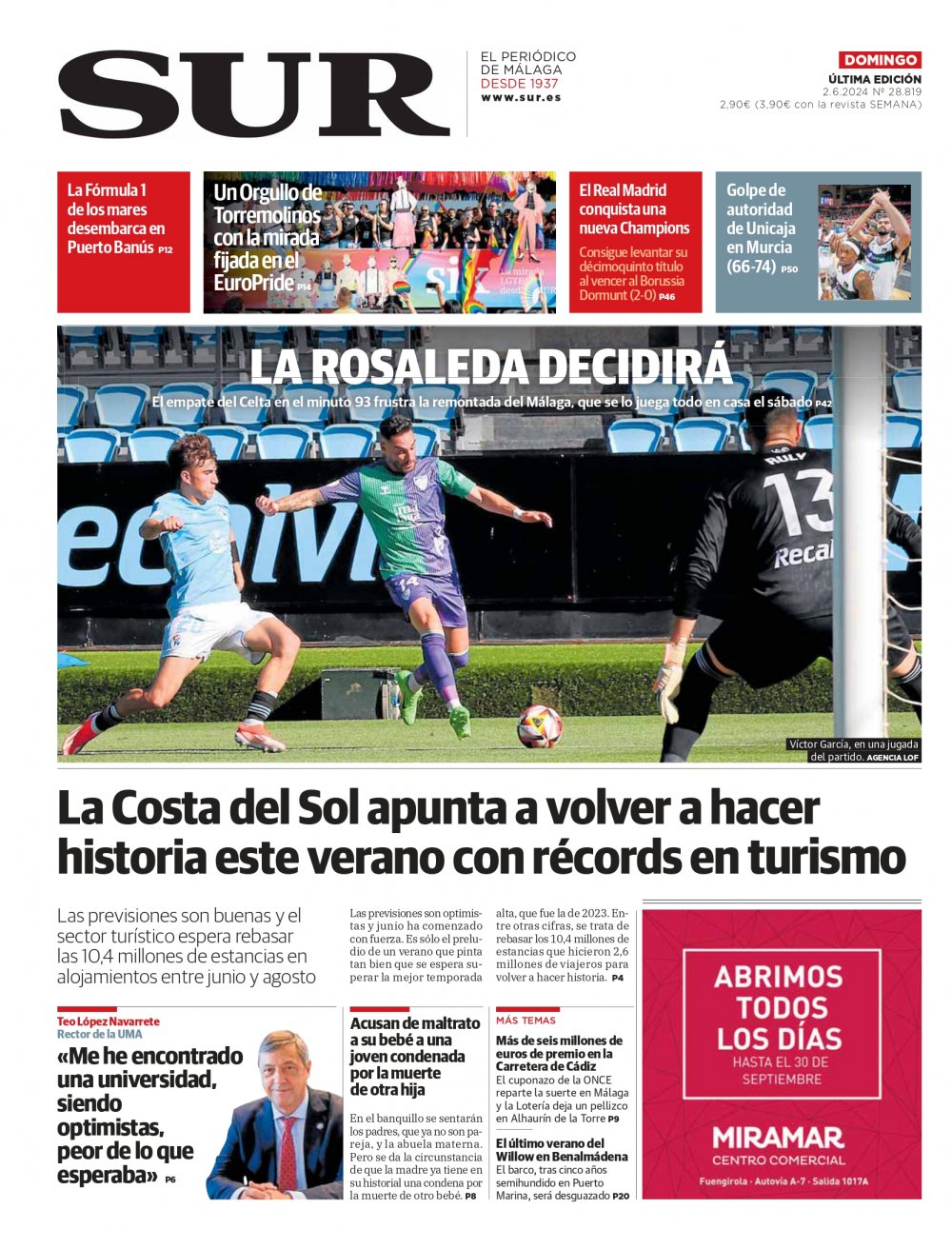 Portada de SUR, 02 de Junio de 2024