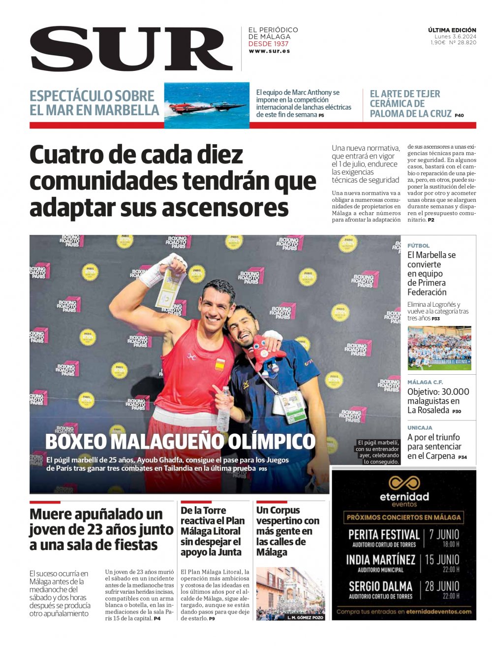 Portada de SUR, 03 de Junio de 2024