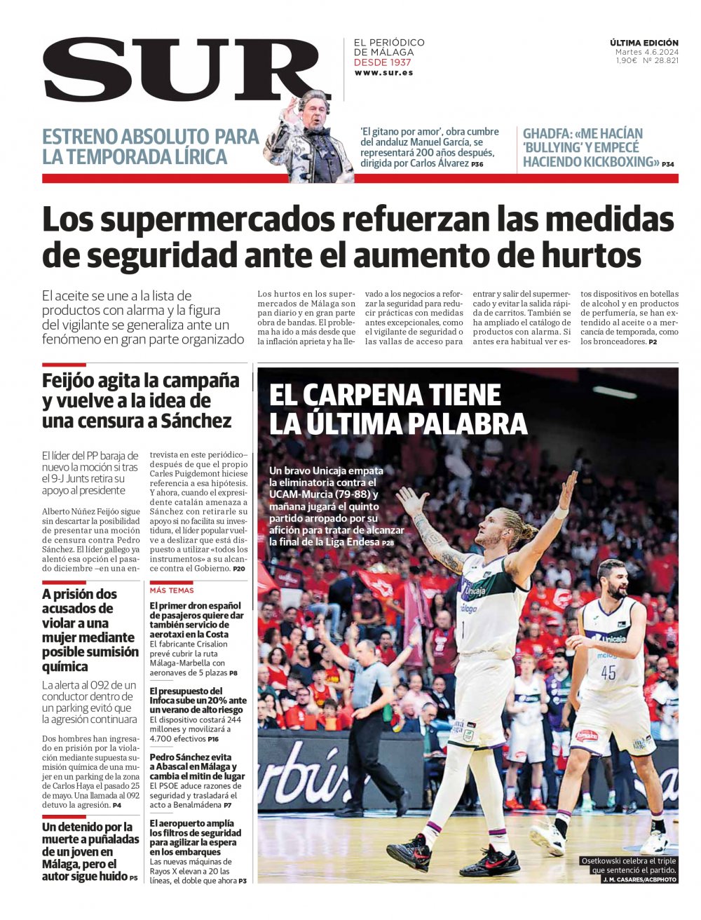 Portada de SUR, 04 de Junio de 2024