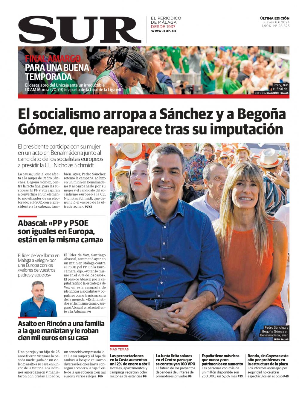 Portada de SUR, 06 de Junio de 2024