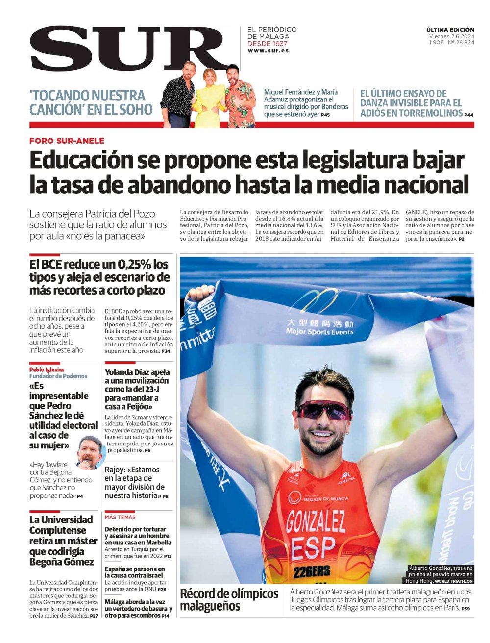 Portada de SUR, 07 de Junio de 2024