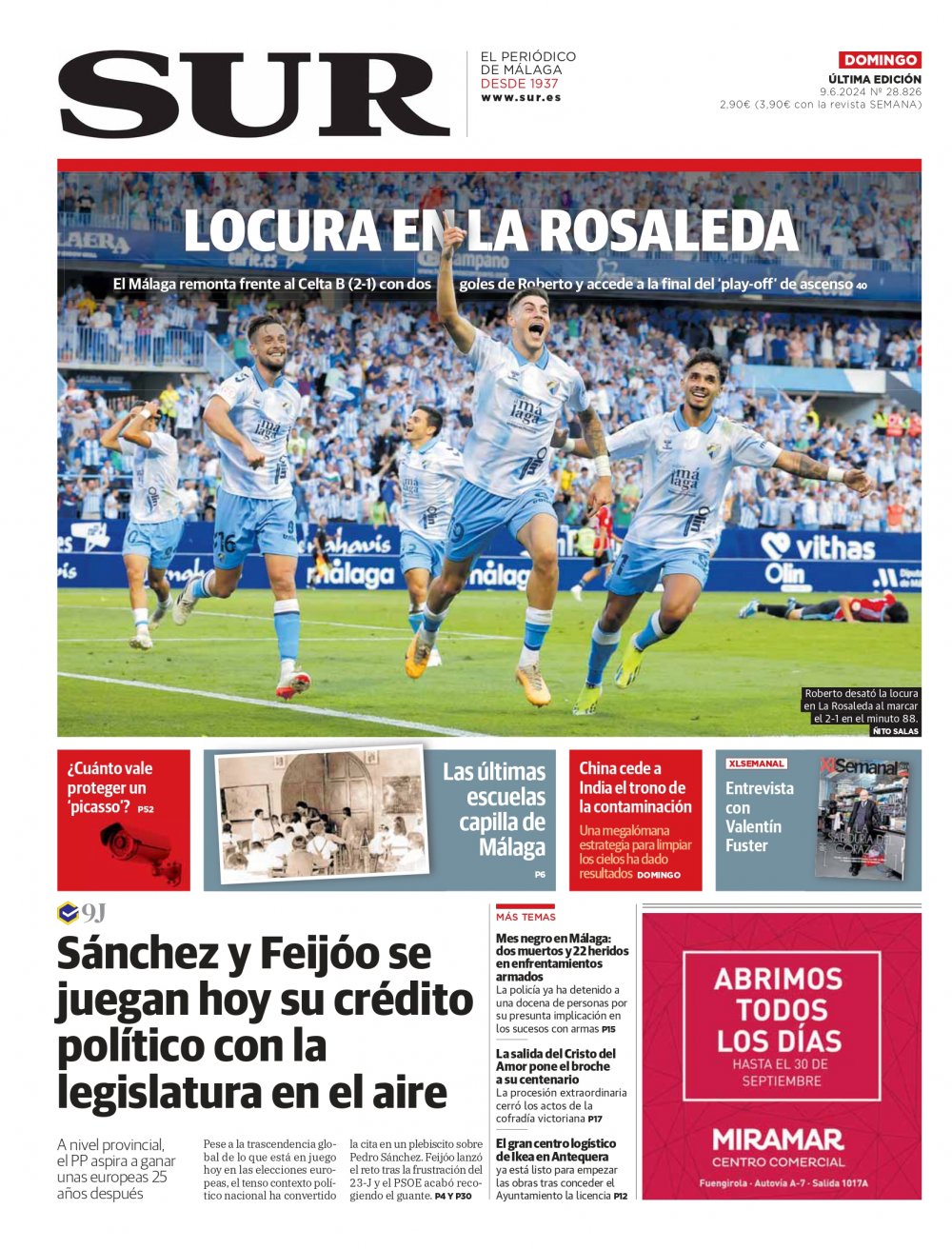 Portada de SUR, 09 de Junio de 2024