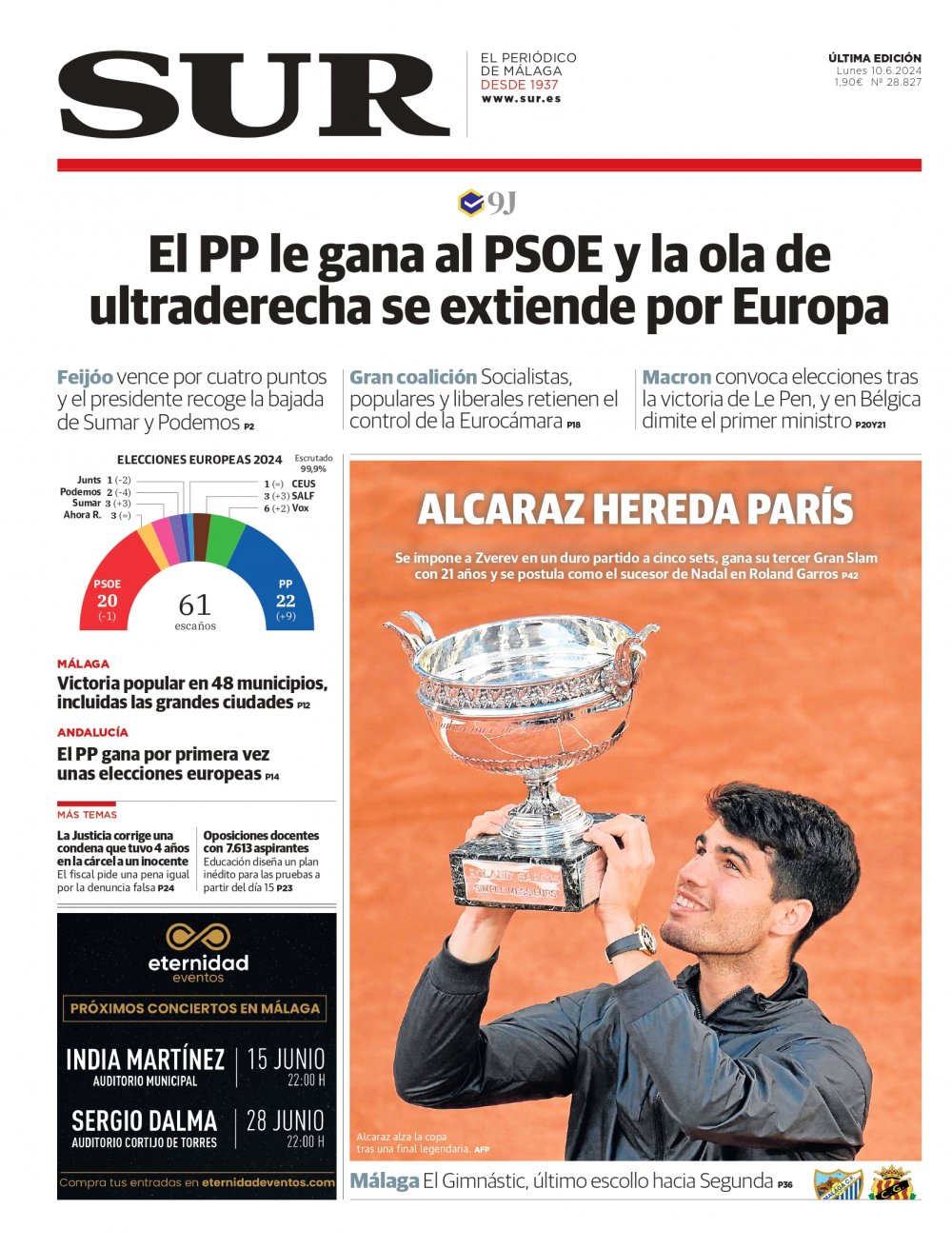 Portada de SUR, 10 de Junio de 2024