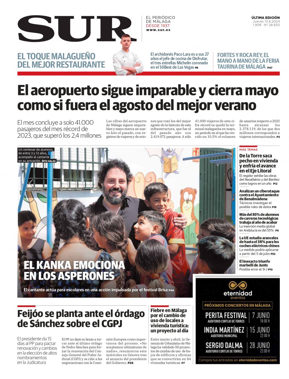 Portada de SUR, 13 de Junio de 2024