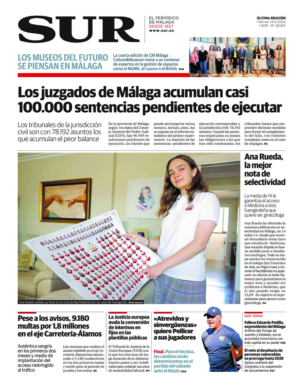 Portada de SUR, 14 de Junio de 2024