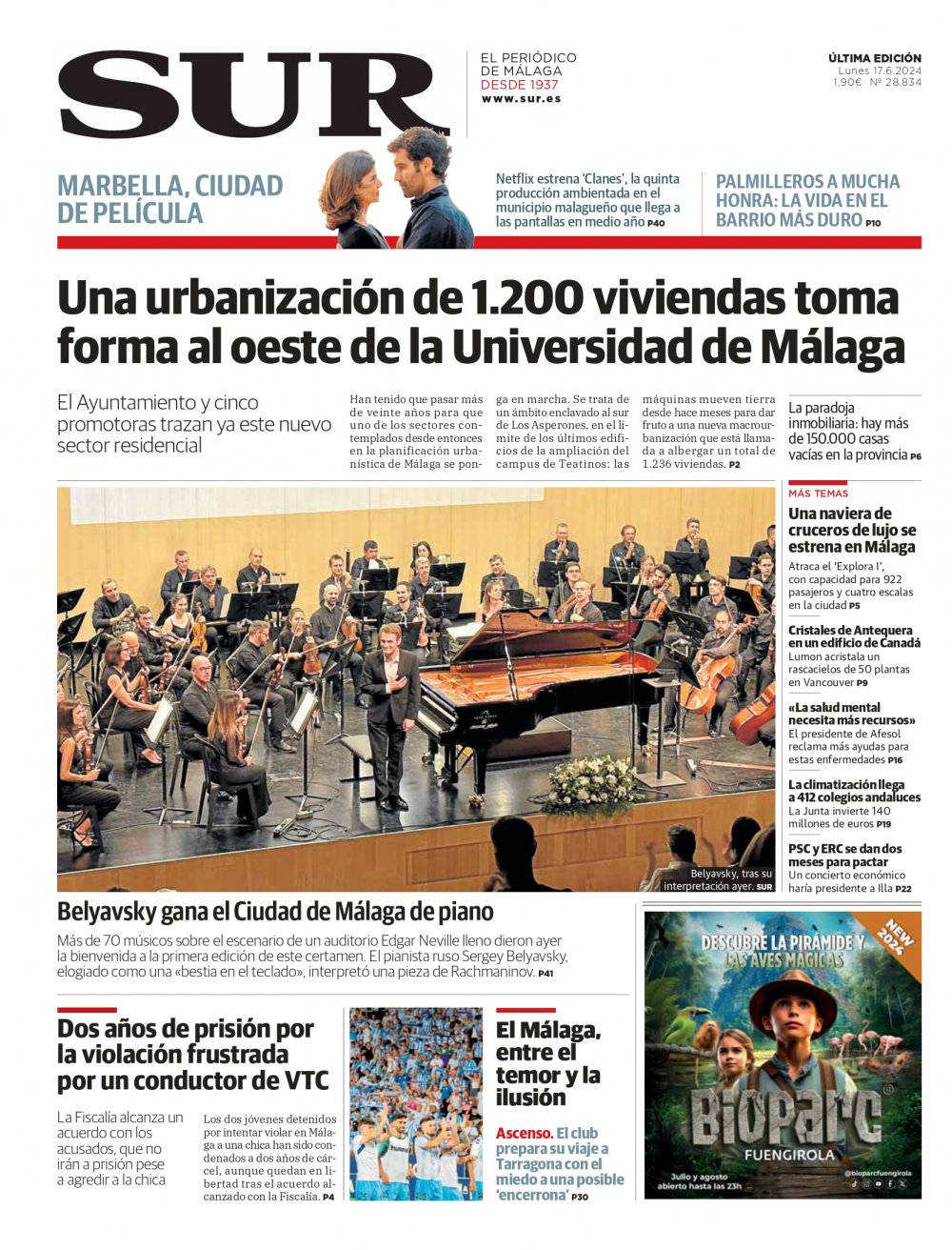 Portada de SUR, 17 de Junio de 2024