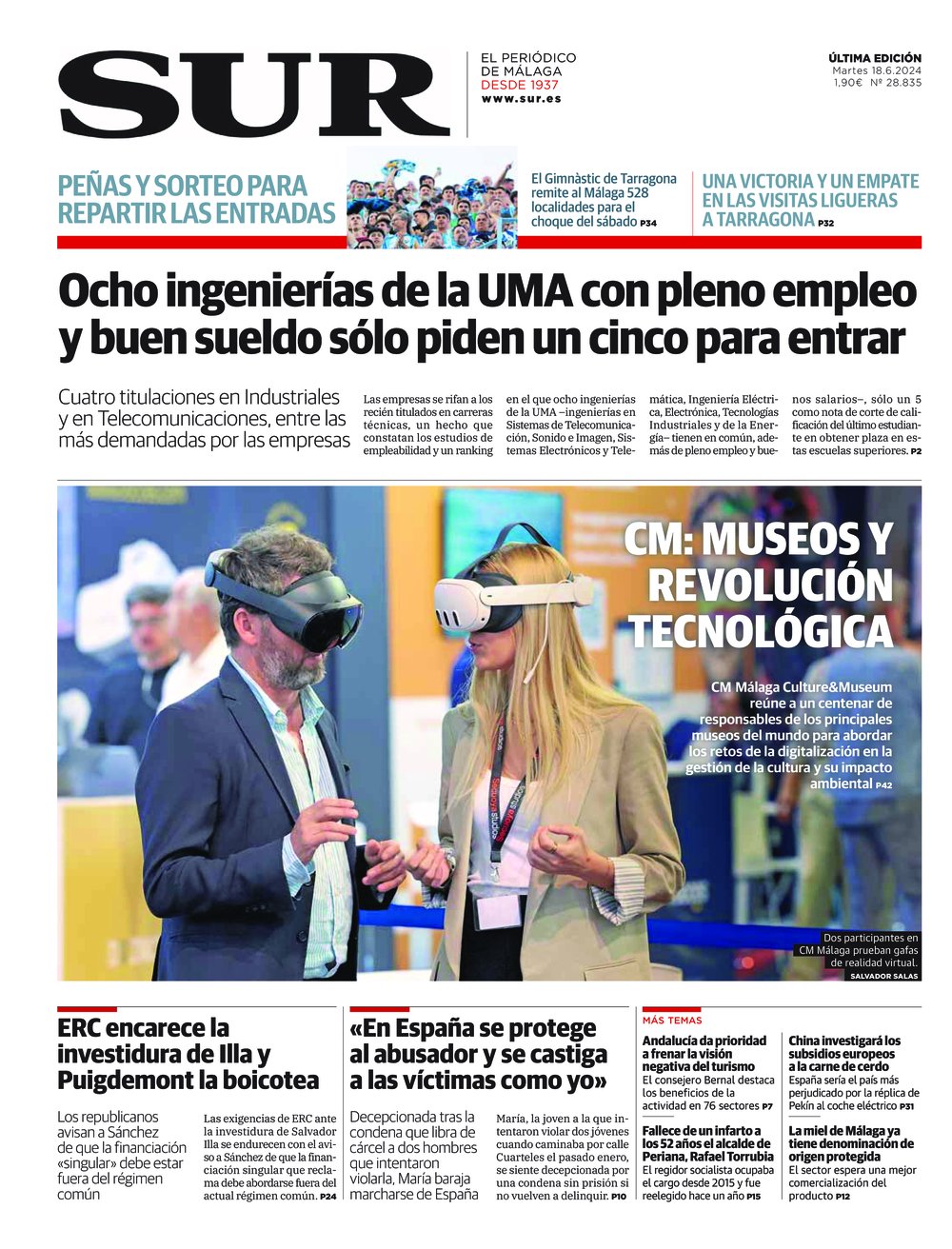 Portada de SUR, 18 de Junio de 2024