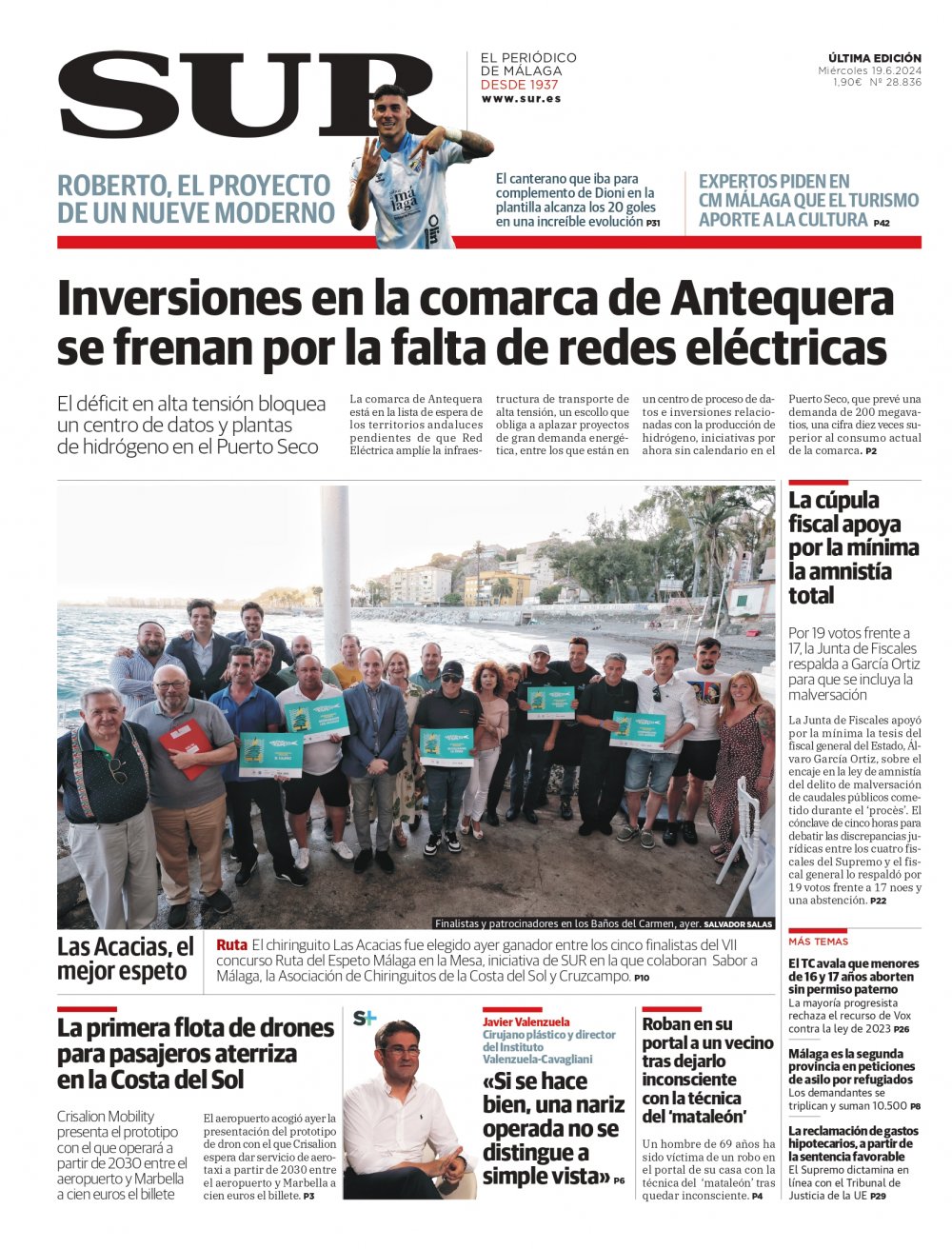 Portada de SUR, 19 de Junio de 2024