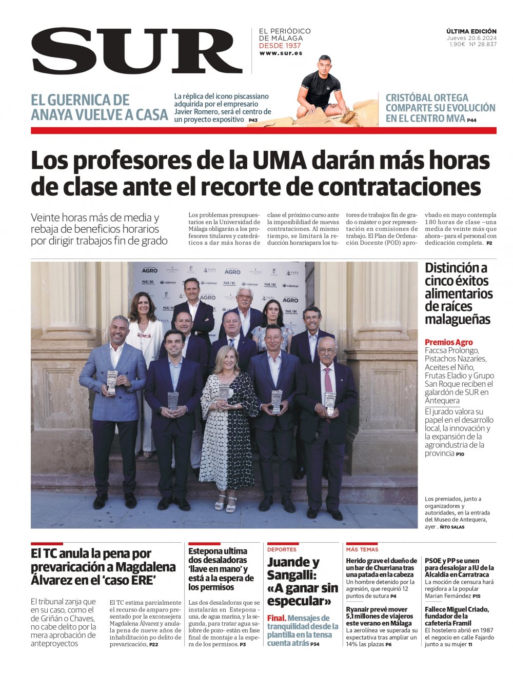 Portada de SUR, 20 de Junio de 2024