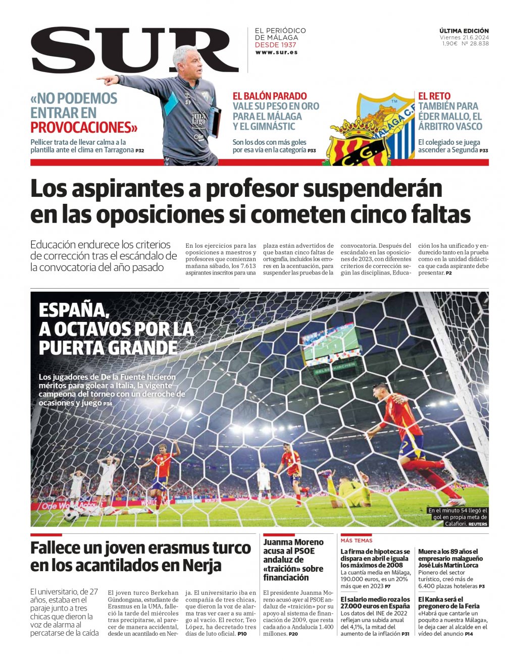 Portada de SUR, 21 de Junio de 2024