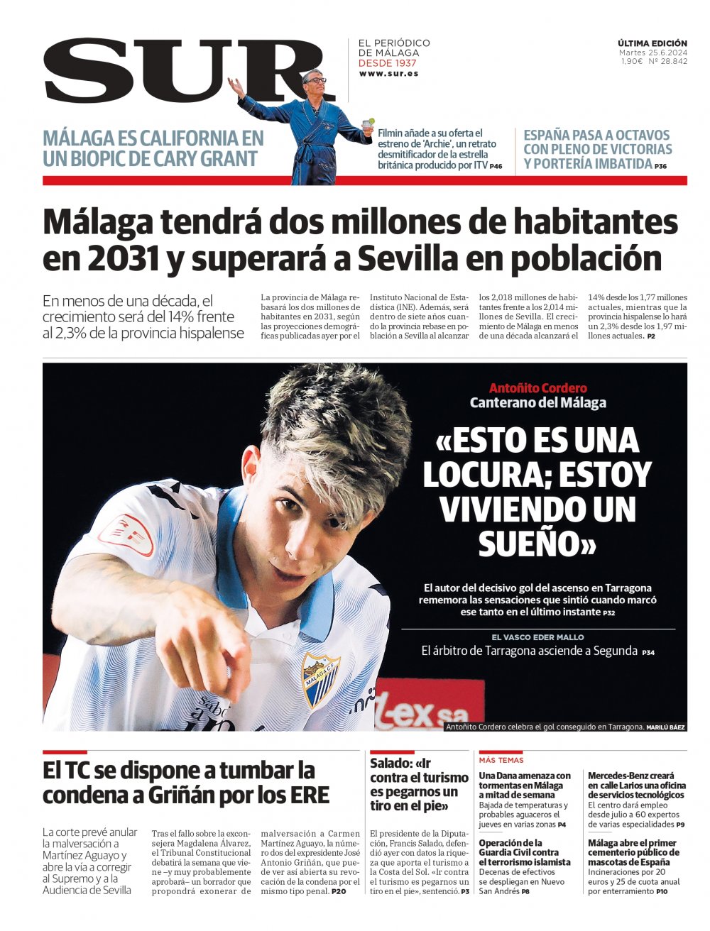 Portada de SUR, 25 de Junio de 2024