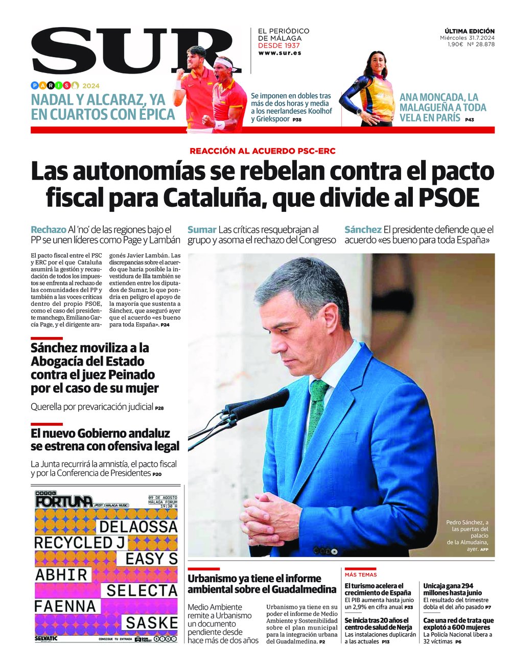 Portada de SUR, 31 de Julio de 2024