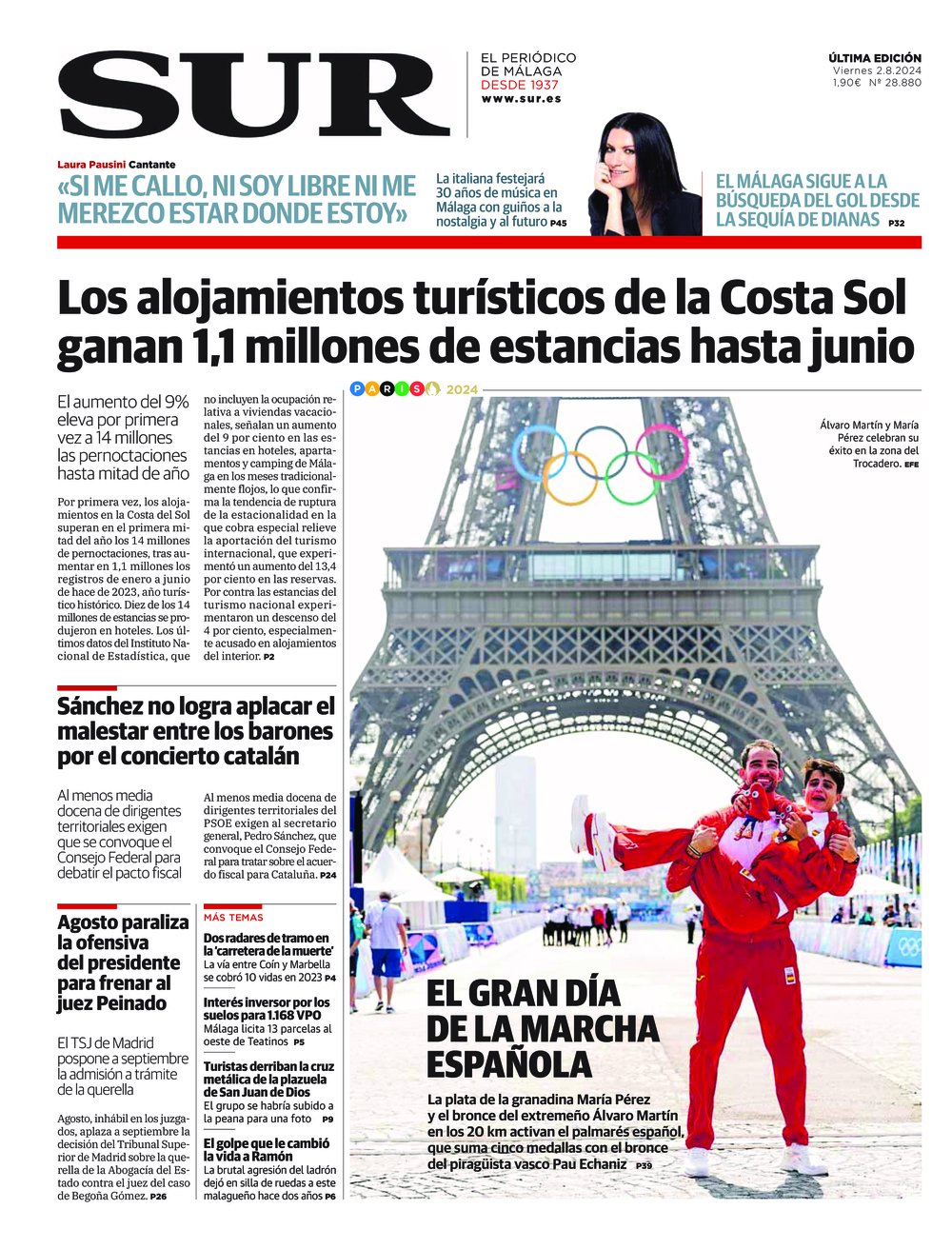 Portada de SUR, 02 de Agosto de 2024