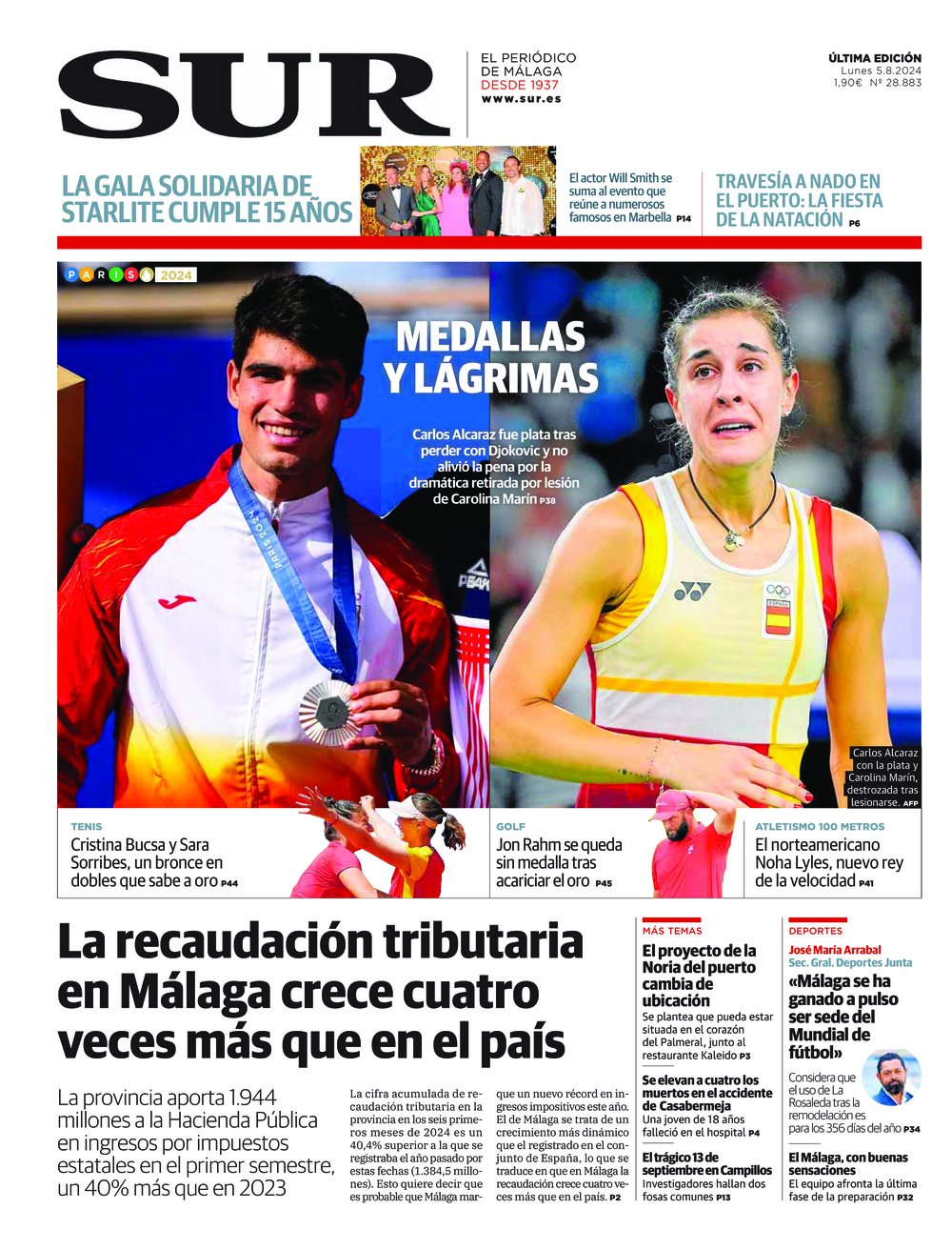 Portada de SUR, 05 de Agosto de 2024