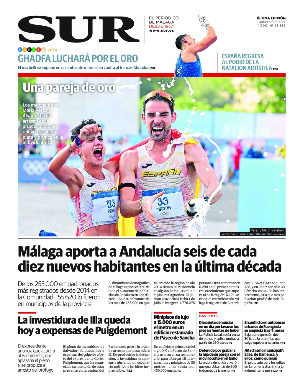 Portada de SUR, 08 de Agosto de 2024