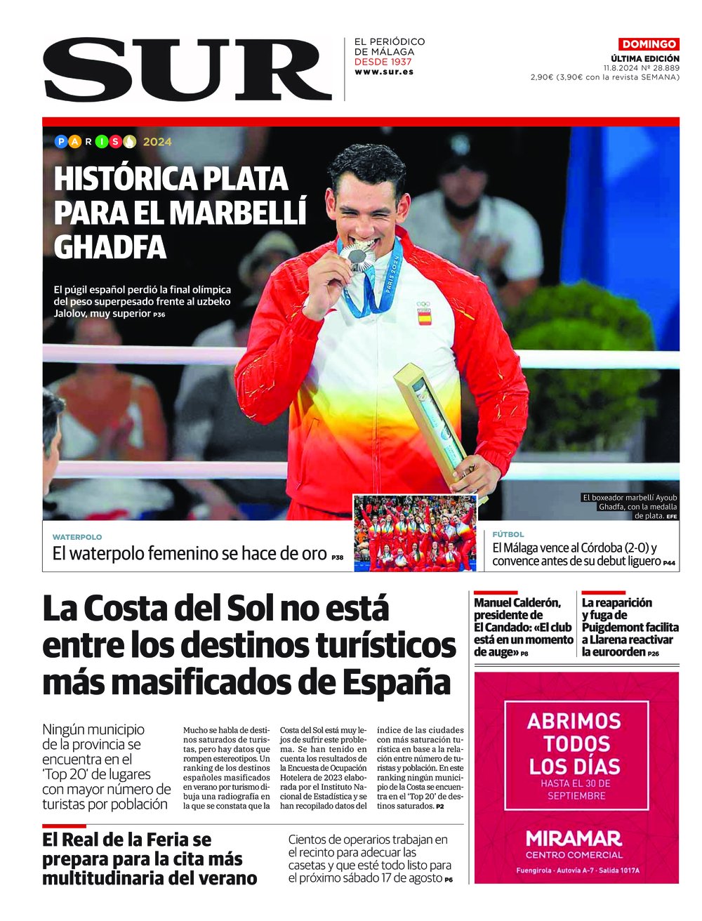 Portada de SUR, 11 de Agosto de 2024