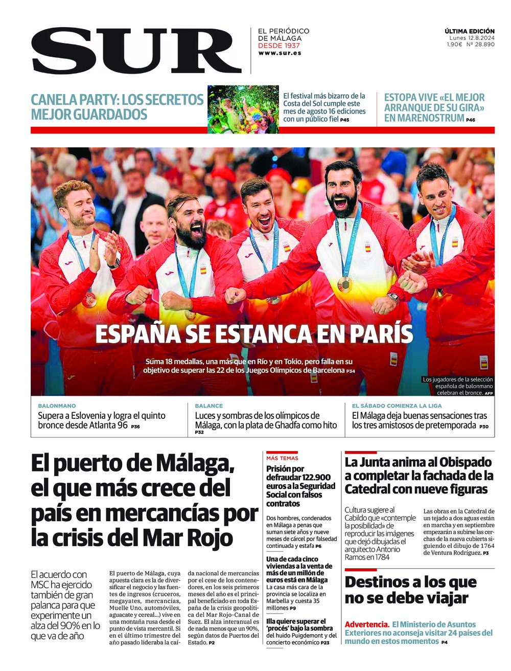 Portada de SUR, 12 de Agosto de 2024