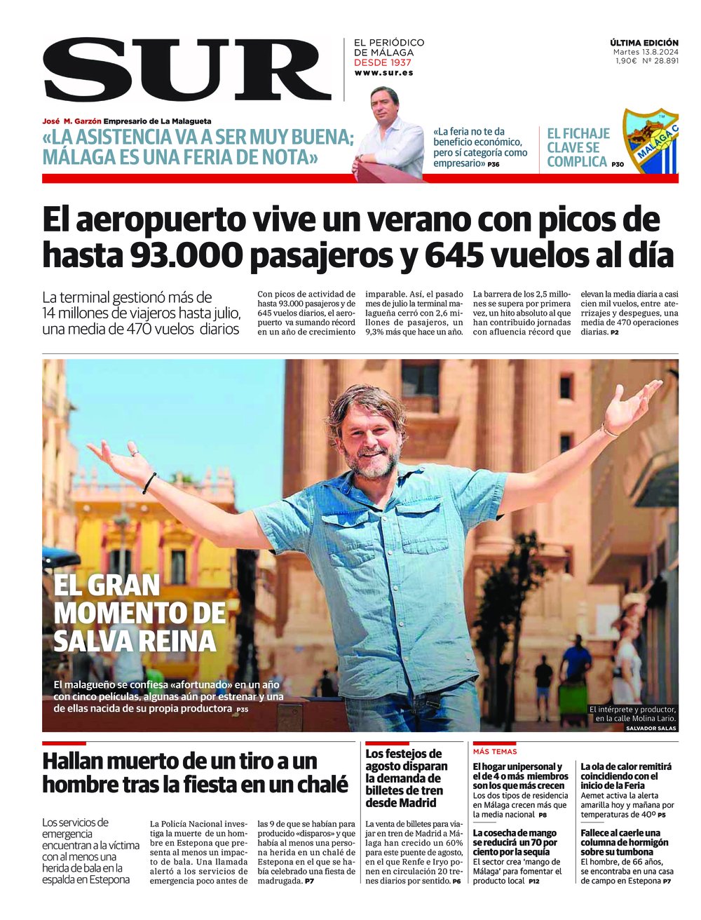 Portada de SUR, 13 de Agosto de 2024