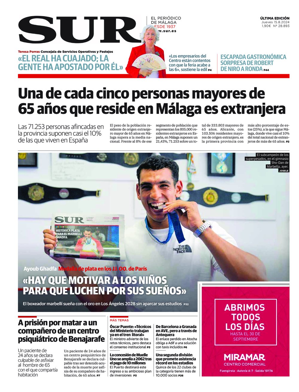 Portada de SUR, 15 de Agosto de 2024