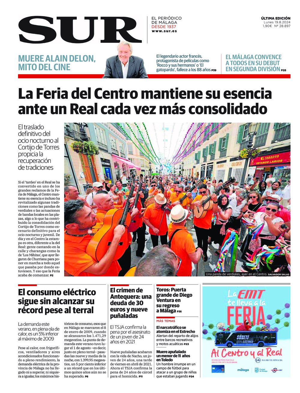 Portada de SUR, 19 de Agosto de 2024