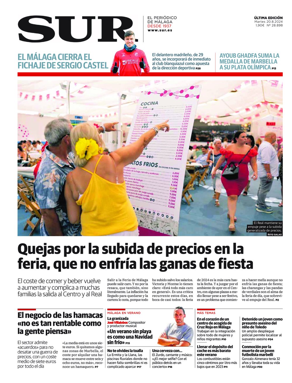 Portada de SUR, 20 de Agosto de 2024