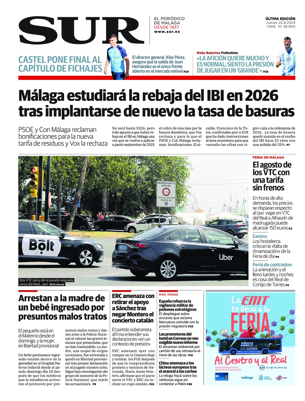 Portada de SUR, 22 de Agosto de 2024