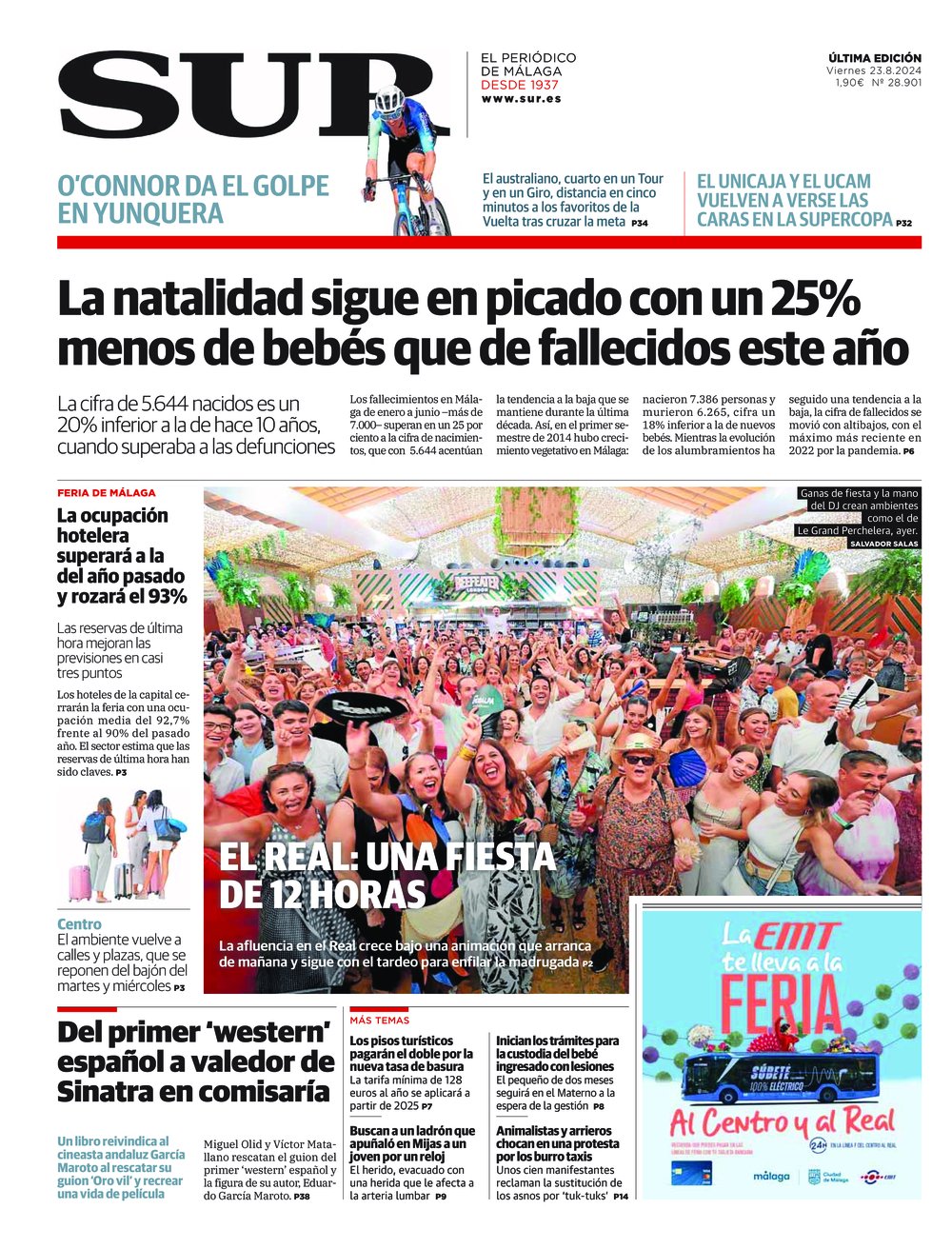 Portada de SUR, 23 de Agosto de 2024