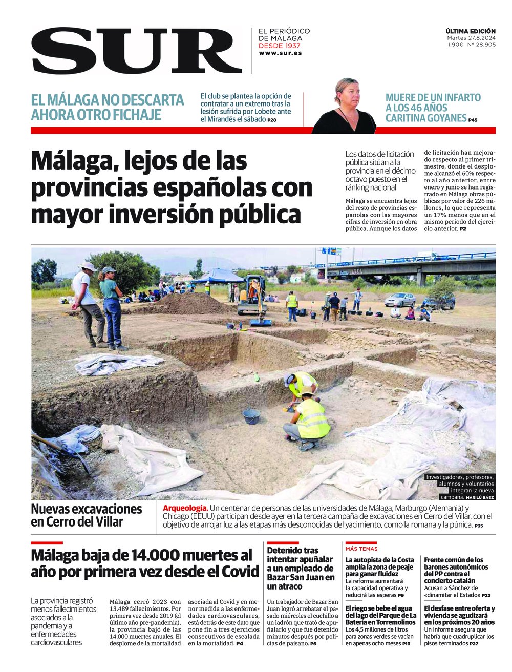 Portada de SUR, 27 de Agosto de 2024