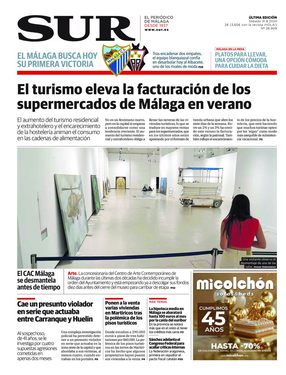 Portada de SUR, 31 de Agosto de 2024