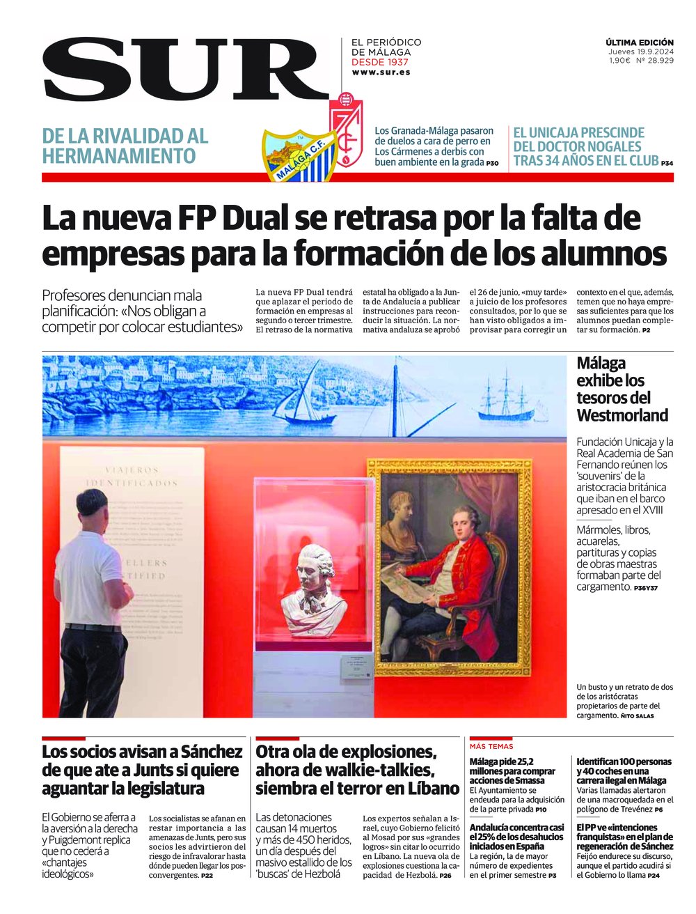 Portada de SUR, 19 de Septiembre de 2024