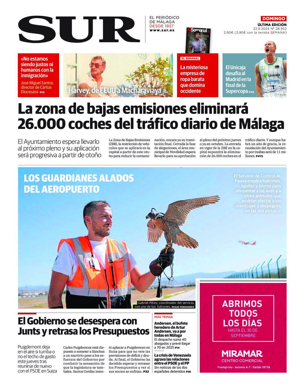 Portada de SUR, 22 de Septiembre de 2024