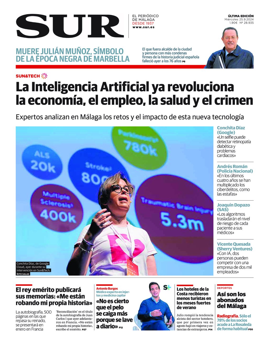 Portada de SUR, 25 de Septiembre de 2024