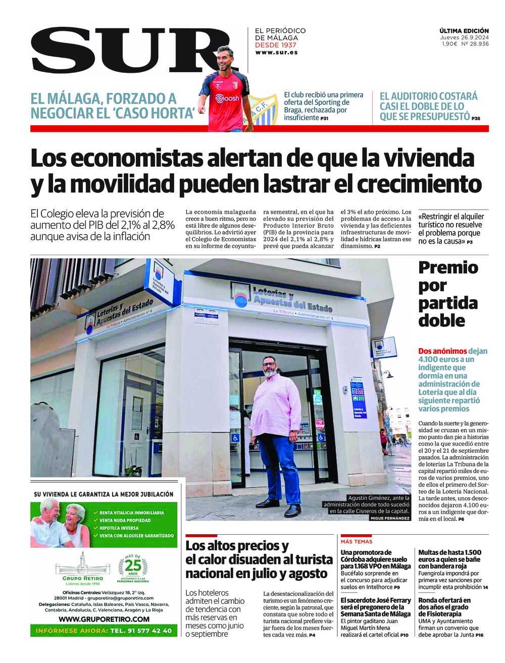 Portada de SUR, 26 de Septiembre de 2024