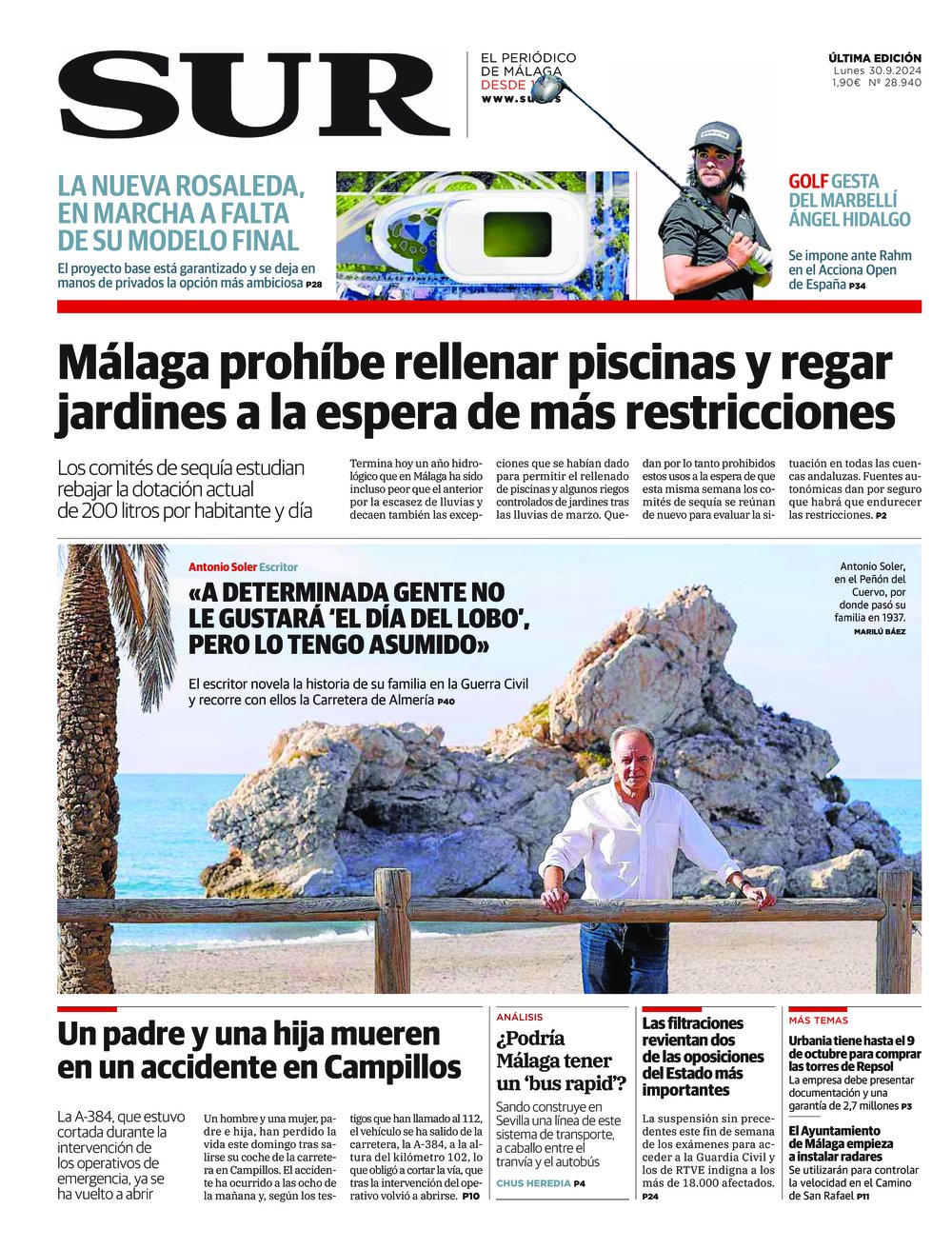 Portada de SUR, 30 de Septiembre de 2024