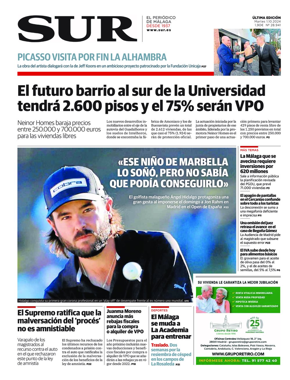 Portada de SUR, 01 de Octubre de 2024