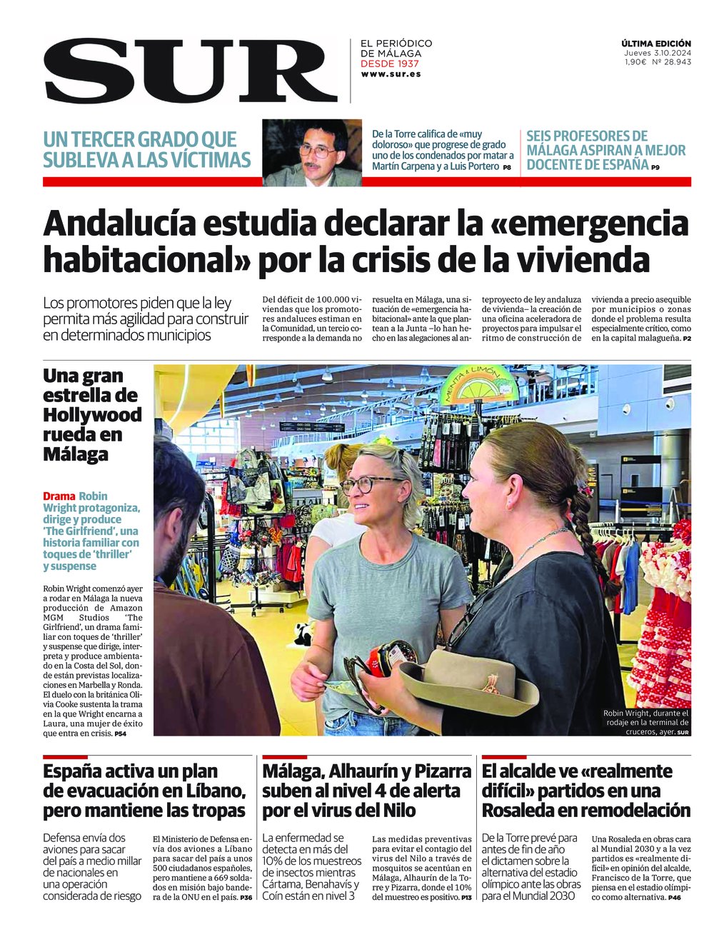 Portada de SUR, 03 de Octubre de 2024