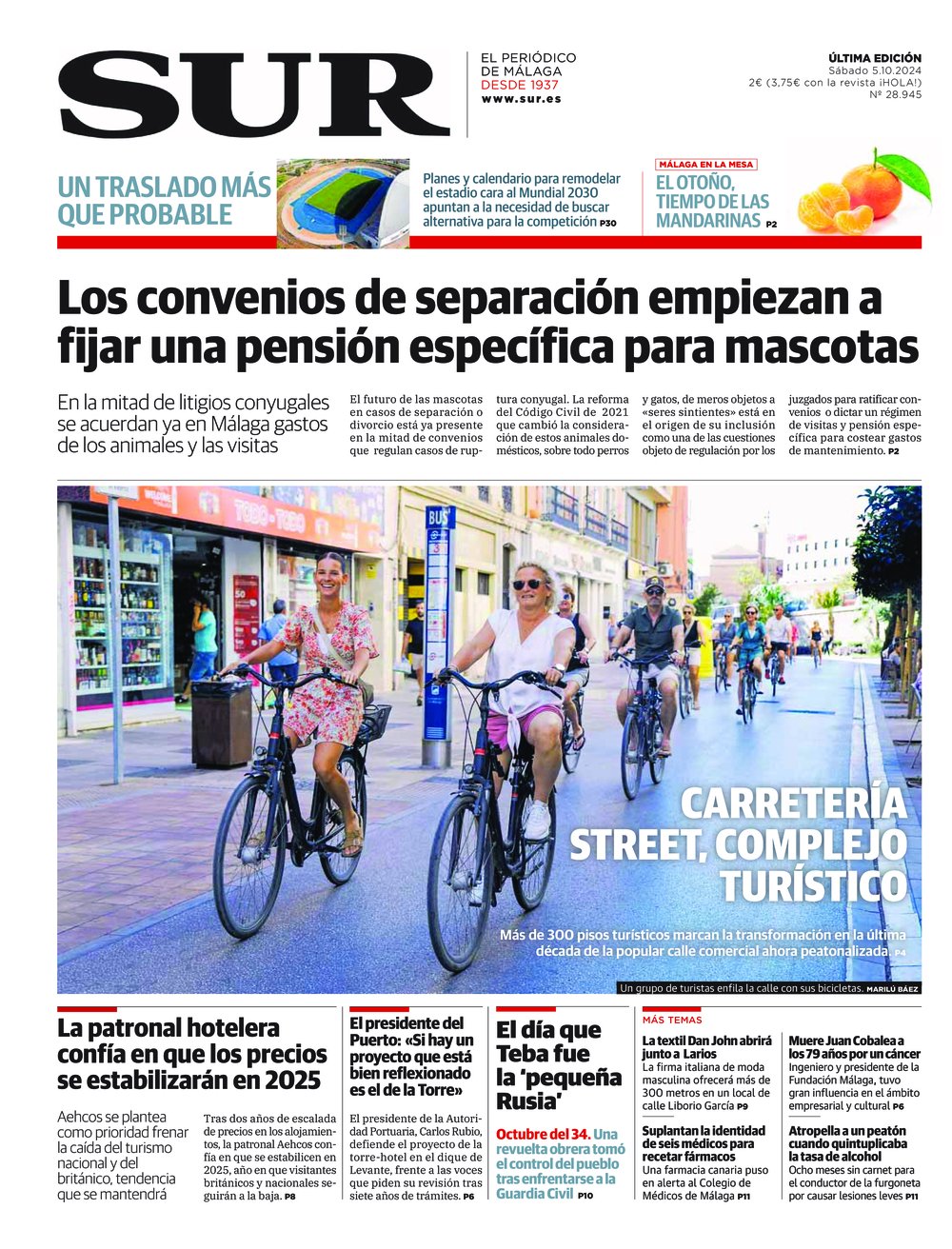 Portada de SUR, 05 de Octubre de 2024